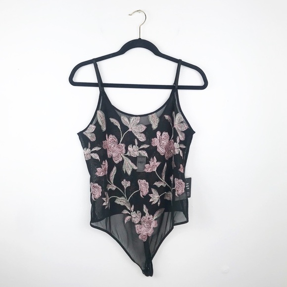 Express Tops - NWT express black floral embroidered bodysuit